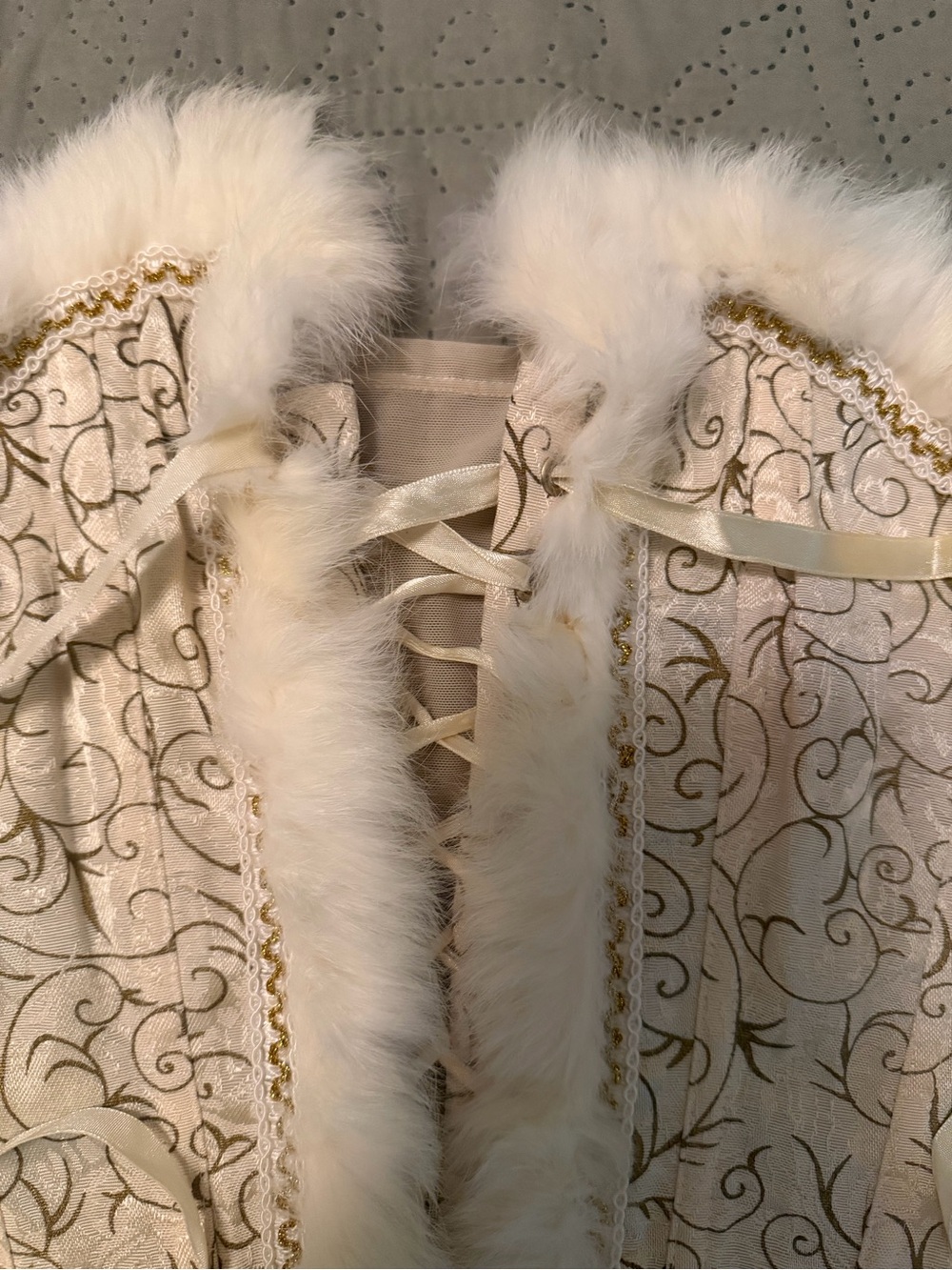 Ivory Faux Fur Trimmed Decorative Bustier Corset Top